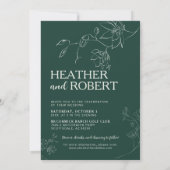 Emerald Green Floral Botanical Boho Simple Wedding Einladung (Rückseite)