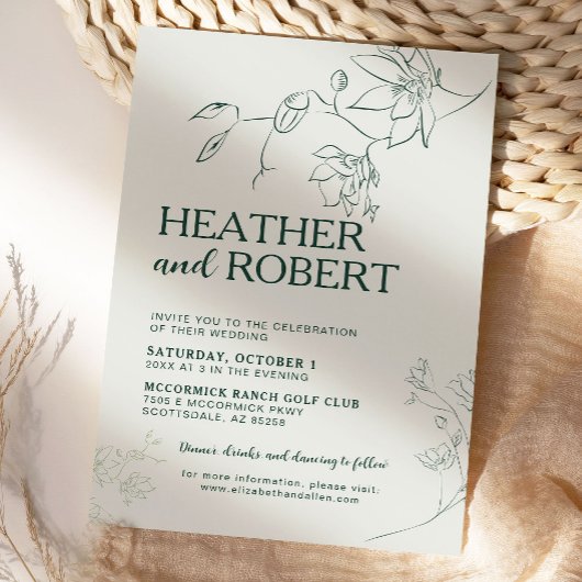 Emerald Green Floral Botanical Boho Wedding Einladung