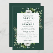 Emerald Green Floral Botanical Modern Wedding Einladung (Vorne/Hinten)