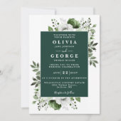 Emerald Green Floral Botanical Modern Wedding Einladung (Vorderseite)