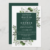 Emerald Green Floral Botanical Modern Wedding Einladung (Vorne/Hinten)