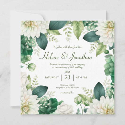 Emerald Green Floral Botanical Wedding Einladung (Vorderseite)