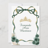Emerald Green Floral Bow Ribbon Gold Mis Quince Einladung (Rückseite)
