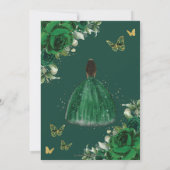 Emerald Green Floral Brown Princess Quinceañera Einladung (Rückseite)