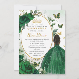 Emerald Green Floral Brown Princess Quinceañera Einladung