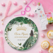 Emerald Green Floral Brown Prinzessin 18. Geburtst Pappteller (Party)