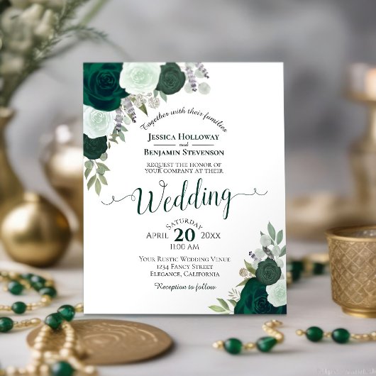 Emerald Green Floral BUDGET Einladung zur Hochzeit