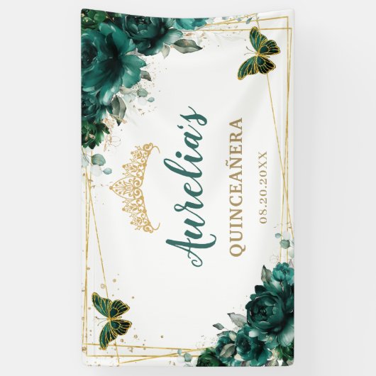 Emerald Green Floral Butterfells Begrüßungskulisse Banner (Vertikal)