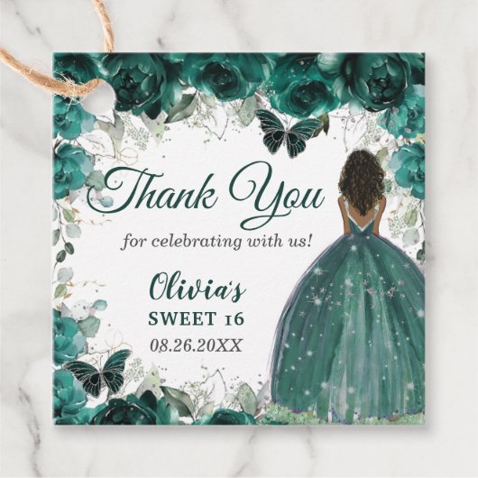 Emerald Green Floral Butterfells Brown Princess Geschenkanhänger (Vorderseite)