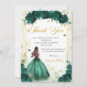 Emerald Green Floral Butterfells Quinceañera Dankeskarte (Vorderseite)