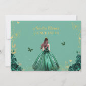 Emerald Green Floral Butterfells Quinceañera Foto Dankeskarte (Rückseite)