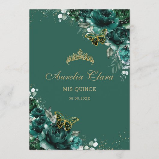 Emerald Green Floral Butterfells Quinceanera Programm (Rückseite)