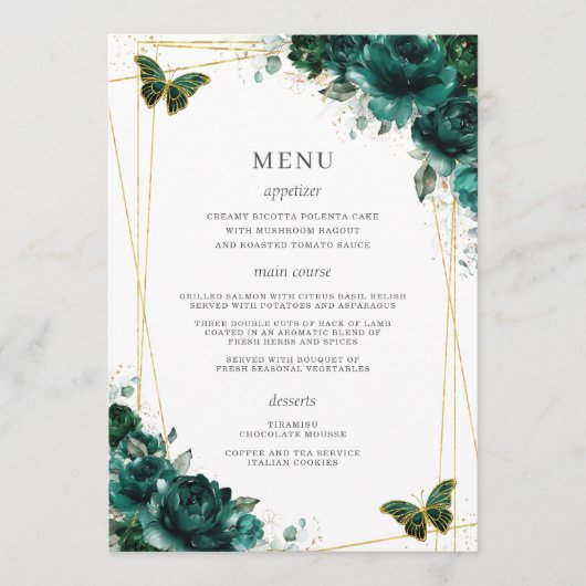 Emerald Green Floral Butterfells Quinceanera Programm (Vorderseite)