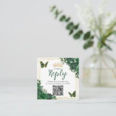 Emerald Green Floral Butterfly Quinceanera QR Code Begleitkarte (Stehend Vorderseite)