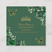 Emerald Green Floral Butterfly Quinceanera QR Code Begleitkarte (Rückseite)