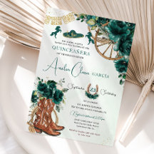 Emerald Green Floral Charro Cowgirl Quinceanera