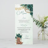 Emerald Green Floral Charro Quinceañera XV Menu Programm (Stehend Vorderseite)