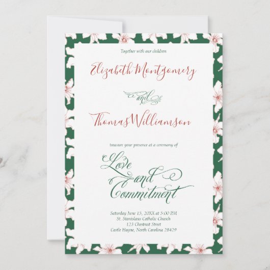 Emerald Green Floral Commitment Zeremonie Einladung (Vorderseite)