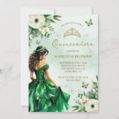 Emerald Green Floral Dress Butterfly Quinceañera Einladung (Vorderseite)