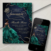 Emerald Green Floral Dress Quinceañera Einladung