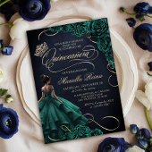 Emerald Green Floral Dress Quinceañera Einladung