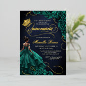 Emerald Green Floral Dress Quinceañera Folieneinladung (Stehend vorne)