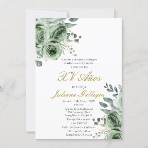 Emerald green floral Einladung zu Quinceanera