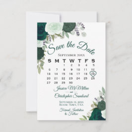 Emerald Green Floral Elegant Boho Wedding Calendar Save The Date
