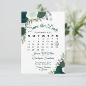 Emerald Green Floral Elegant Boho Wedding Calendar Save The Date (Stehend Vorderseite)