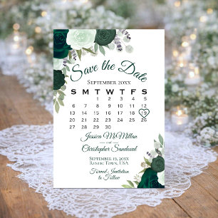 Emerald Green Floral Elegant Boho Wedding Calendar Save The Date
