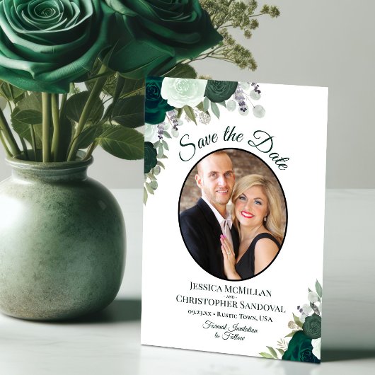 Emerald Green Floral Elegant Boho Wedding Foto Save The Date