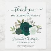 Emerald Green Floral Elegant Wedding Vielen Dank Weinetikett (Einzelnes Label)