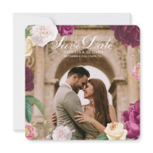Emerald Green Floral Foto Wedding Save the Date