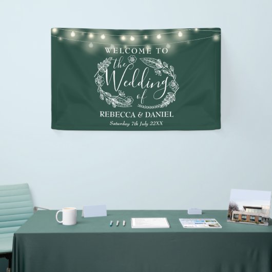 Emerald Green Floral Garland Script Wedding Banner (Messeveranstaltung)