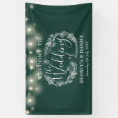 Emerald Green Floral Garland Script Wedding Banner (Vertikal)