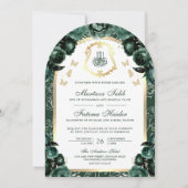 Emerald Green Floral Gold Arch Muslim Wedding Einladung (Vorderseite)