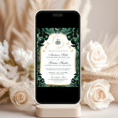 Emerald Green Floral Gold Arch Muslim Wedding Einladung