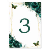 Emerald Green Floral Gold Butterflies Wedding  Tischnummer (Vorderseite)