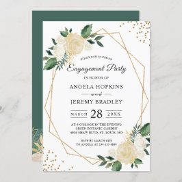 Emerald Green Floral Gold Frame Engagement Party Einladung