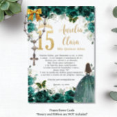 Emerald Green Floral Gold Quinceañera Gebet Card Begleitkarte