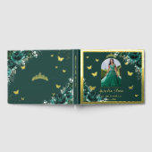Emerald Green Floral Gold Quinceñera Quince Foto Gästebuch (Voll)