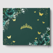 Emerald Green Floral Gold Quinceñera Quince Foto Gästebuch (Rückseite)