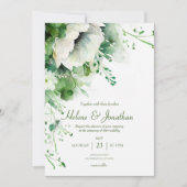 Emerald Green Floral Greenerity Wedding Einladung (Vorderseite)