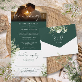 Emerald Green Floral Greenerity Wedding Foto All In One Einladung