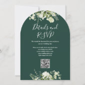 Emerald Green Floral Greenery QR Code Wedding Arch Einladung (Rückseite)