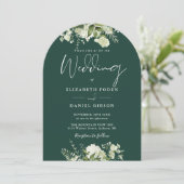 Emerald Green Floral Greenery QR Code Wedding Arch Einladung (Stehend Vorderseite)
