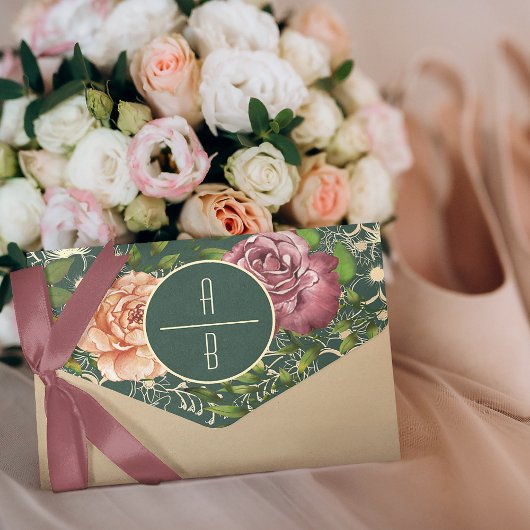 Emerald Green Floral Jewel Tone Wedding All In One Einladung