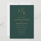 Emerald Green Floral Monogram Foto Wedding Einladung (Vorderseite)