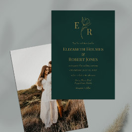 Emerald Green Floral Monogram Foto Wedding Einladung