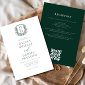 Emerald Green Floral Monogram Wedding QR Code Einladung